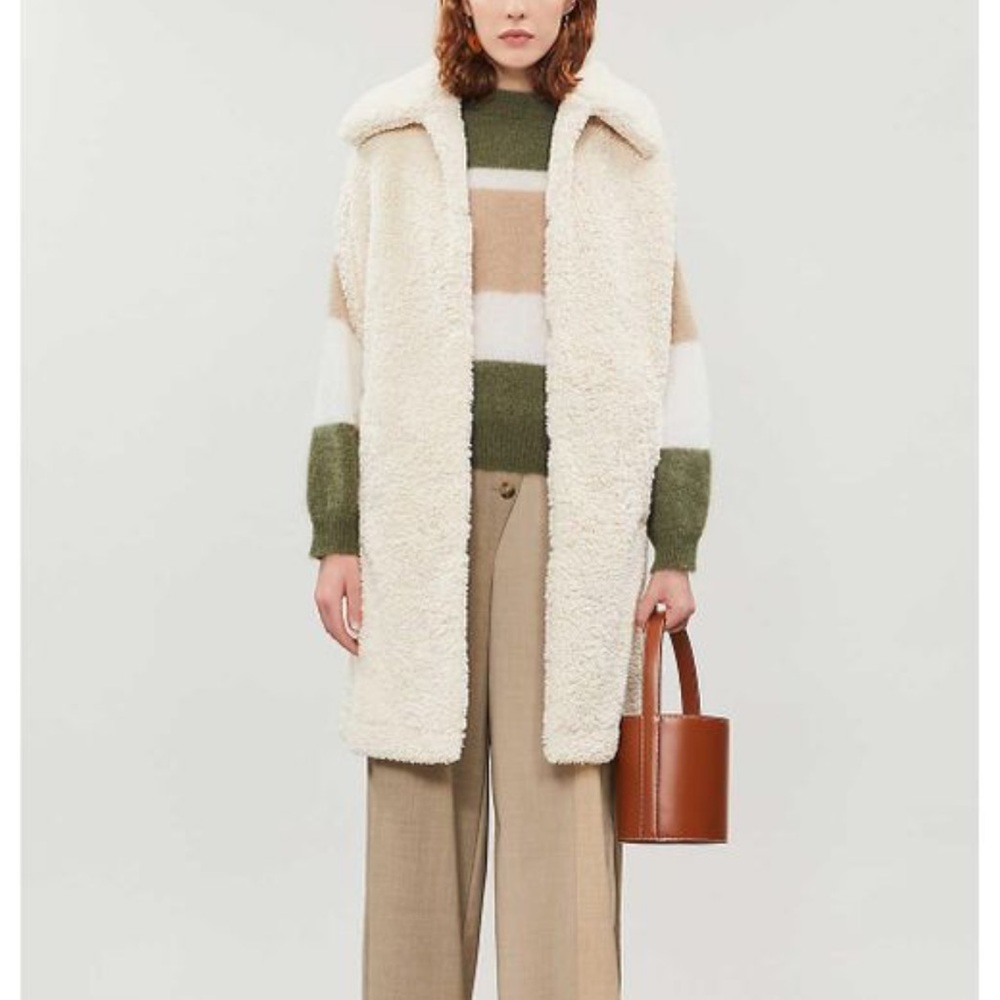 Maje Women's Natural Gladice Sleeveless Faux-fur Coat size 40